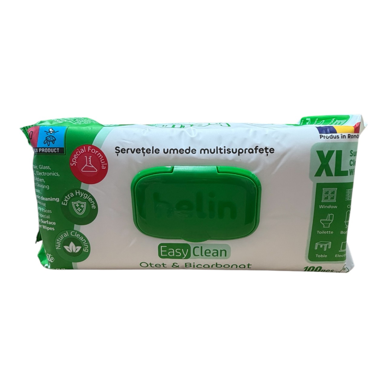 Helin Easy Clean Servetele umede multisuprafete cu Otet si Bicarbonat, (White Soap) 100 bucati