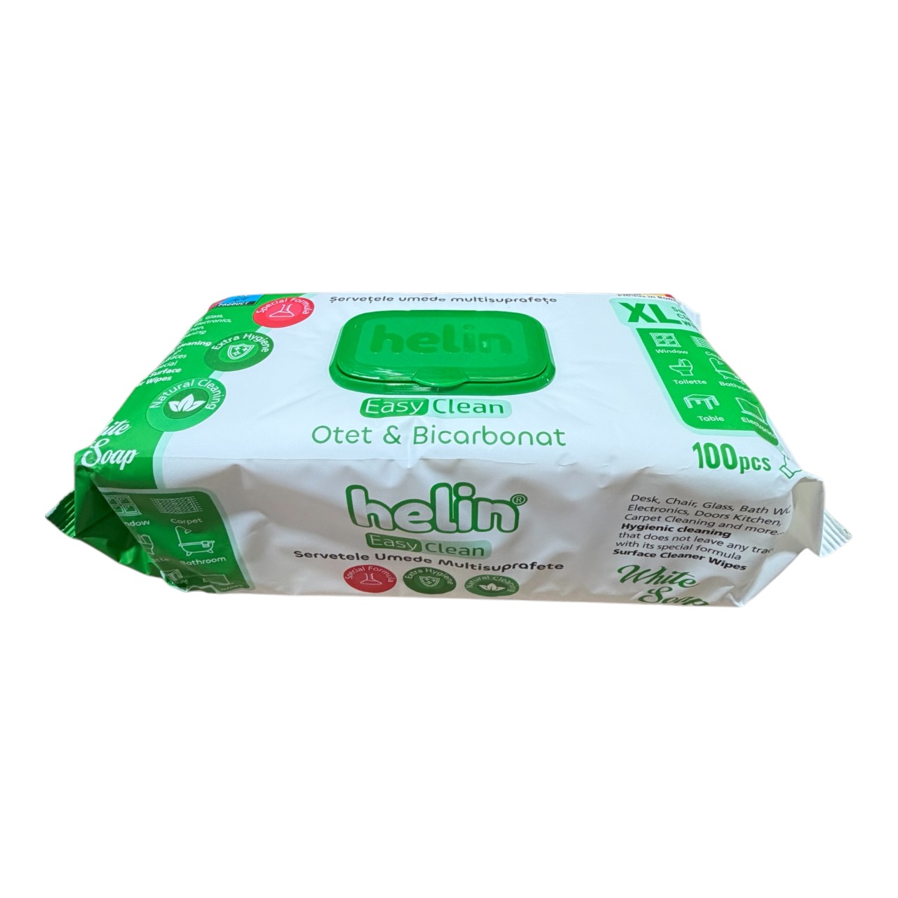 Helin Easy Clean Servetele umede multisuprafete cu Otet si Bicarbonat, (White Soap) 100 bucati - imagine 2