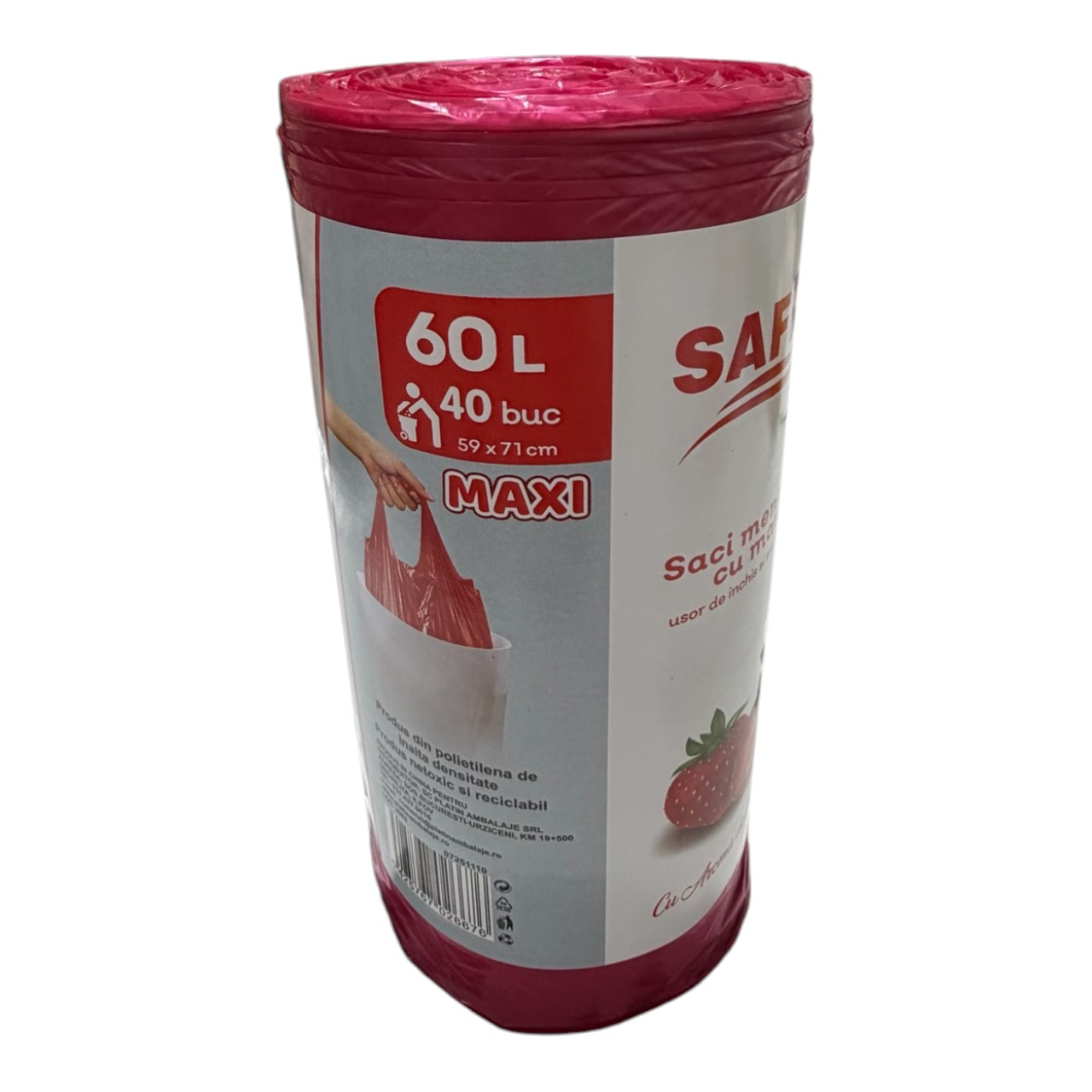 Safir Maxi Saci menajeri cu manere 60 litri parfumati (Capsuna), 40 bucati - imagine 2